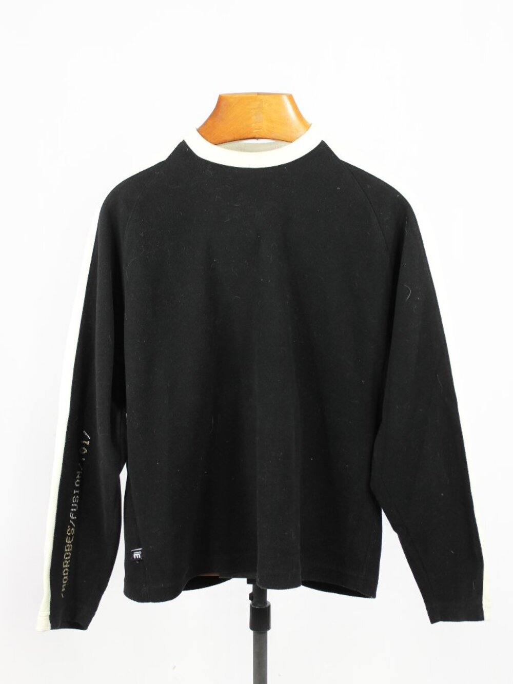 Vinage MODROBES Made in Canada Black Ivory Striped Fleece Sweater, Size XS